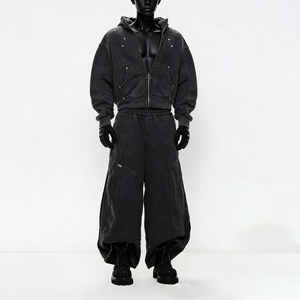 ชุดเซ็ตฮู้ดดี้และกางเกงวอร์มผ้าฝ้ายโพลีเอสเตอร์คุณภาพสูงแบบสั่งทำพิเศษสำหรับผู้ชาย ทรงปกติ ชุดลำลองสำหรับฤดูใบไม้ร่วง เป็นมิตรกับสิ่งแวดล้อม กันลม - Product Image 5