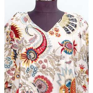 Caftán 100% Algodón con Estampado Floral, Ropa Larga para Mujer, Vestido de Maternidad con Estampado en Bloques, para Todas las Temporadas: Verano, Invierno, Otoño, Primavera - Product Image 3