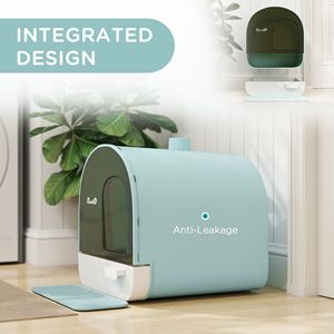 Green 17\" X 17\" X 18.5\" <b>Cat</b> Litter <b>Box</b> with Lid for Indoor <b>Cats</b> Includes Tray Scoop and Filter Mat Accessory - Product Image 6