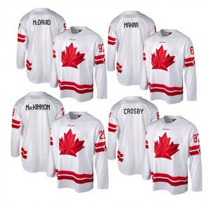 Maillot de hockey sur glace pour hommes en polyester/coton, blanc, rouge, noir, numéros 97 Connor McDavid, 29 Nathan MacKinnon, 8 Cale Makar – Vente en gros - Product Image 3