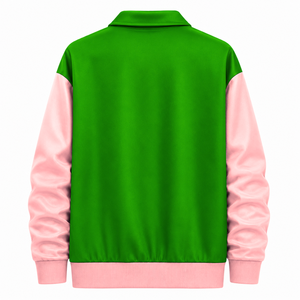 Veste coupe-vent personnalisée Alpha Kapa Alpha Sorority avec logo brodé vert et rose, style décontracté pour femme, avec doublure en polyester - Product Image 3