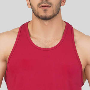 Camiseta sin mangas roja para hombre, cuello en V, transpirable, de secado rápido, poliéster/algodón, tejido de punto, talla grande, ropa deportiva, logotipo frontal - Product Image 6