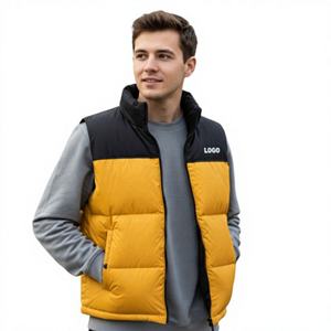 Chaleco Acolchado Grueso de Forro Polar Marrón para Hombre, Cuello Alto, Cierre de Cremallera, Impermeable, Cortavientos, Ropa Casual de Invierno, 100% Poliéster/Nailon - Product Image 4