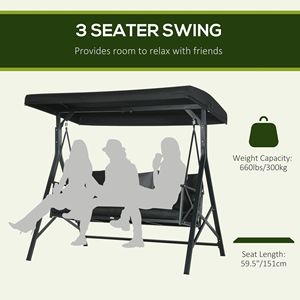 Dondolo da Giardino a 3 Posti con Tettuccio, Cuscini e 3 Cuscini Decorativi, Tenda Parasole Regolabile, Cuscini Impermeabili per Portico e Giardino - Product Image 4