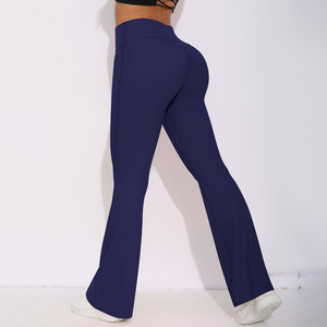 High Waist Flare <b>Pants</b> Women Solid Color Breathable Knitted Sporty Full Length Pink Elastic Waist Regular Fit <b>Summer</b> Wear <b>Pants</b> - Product Image 4