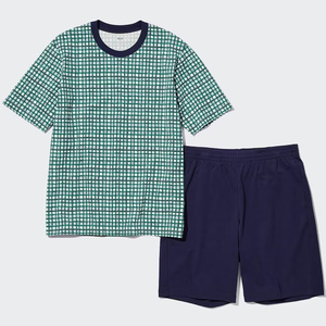 Men's Green Solid Stand <b>Collar</b> <b>T</b>-<b>Shirt</b> Set with Navy Shorts Casual Summer Wear Knitted Cotton Breathable Streetwear 210grm - Product Image 1