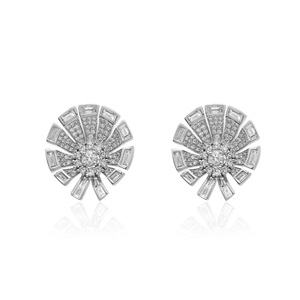 Pendientes de Diamantes Naturales Redondos Tipo Baguette, 2.01 Cttw, Plata de Ley 925, Color G-H, Engaste de Garras, Joyería de Moda para Bodas, Venta al Por Mayor - Product Image 1