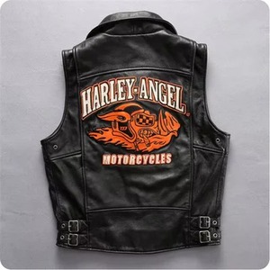 Men's <b>Black</b> Leather Motorcycle Biker <b>Vest</b> Concealed Carry Riding Waistcoat - Product Image 2