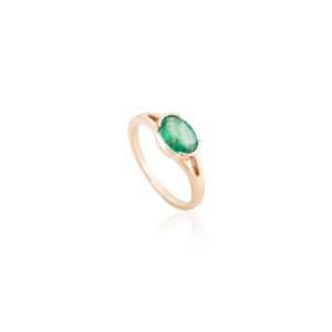 14K Rhodium Plated <b>Emerald</b> East West Resizable Gemstone <b>Ring</b> - Product Image 5