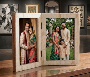 5x7 <b>Picture</b> <b>Frame</b> <b>Rustic</b> Wood Hinged Folding Double Photo <b>Frame</b> Double Sided Display Rotatable High Definition Glass TableTop - Product Image 5
