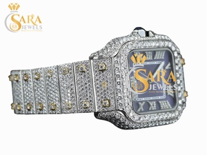 Nueva llegada de lujo pantalla analógica Moissanite diamante reloj negro blanco dos tonos banda de acero inoxidable caja cuadrada única Hip Hop - Product Image 4