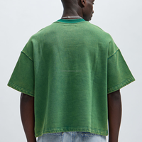 T-shirt court vintage délavé à l'acide pour homme, imprimé DTF, 300 GSM, 100% coton biologique tricoté, coupe épaules tombantes, personnalisable, le plus vendu