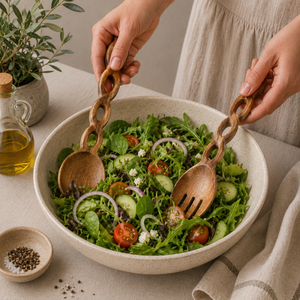 Luxury Handcrafted Acacia Wood Salad Server Set Eco-Friendly Twisted Handle Serving Spoon and Fork Wooden Tongs for Home - Product Image 6