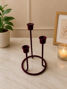 ที่วางเทียนกำมะหยี่สีแดงเบอร์กันดีแบบสามชั้น ดีไซน์ตกแต่งทันสมัยหรูหรา - Product Image 1