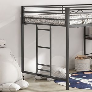 Letto a castello Adam Junior Twin Loft in nero con mensola in legno color cannella per bambini - Product Image 3