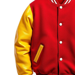 Chaqueta Universitaria Personalizada de Lana Roja y Amarilla |   Mangas de Lana Premium |   Chaqueta Deportiva de Invierno con Calefacción y Protección Contra el Viento, Estilo Béisbol - Product Image 2