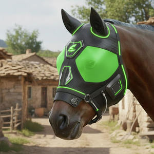 Masque anti-mouches pour chevaux, doux, extensible, protection UV, confortable, avec oreilles, respirant, élastique, avec couvre-yeux en maille - Product Image 2