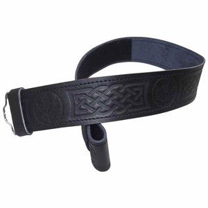 Cinturón de Kilt Escocés de Cuero Negro con Grabado de Cardo para Hebilla, Cinturones Irlandeses de Tartán para Clanes, Venta al por Mayor - Product Image 1