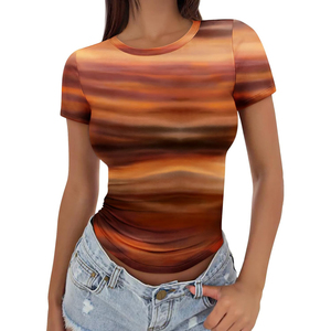 Camiseta Corta de Punto para Mujer, Cuello Redondo, Color Amarillo Sólido, Ajuste Delgado, Casual, Primavera Verano, ODM, OEM - Product Image 4