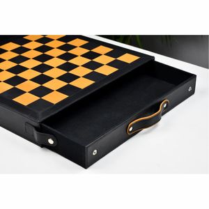 Jeu d'échecs en bois de haute qualité avec étui décoratif en cuir PU jaune, jeu de stratégie intellectuelle classique, cadeau d'entreprise de luxe - Product Image 6