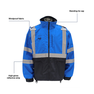 Combinaison de travail unisexe bleu foncé avec bordure orange Bretelles réglables Multiples poches Usage industriel - Product Image 2