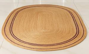 Tapis ovale en jute tissé à la main style bohème campagnard, bordure verte, tapis en fibres naturelles, décoration de sol rustique chic - Product Image 2