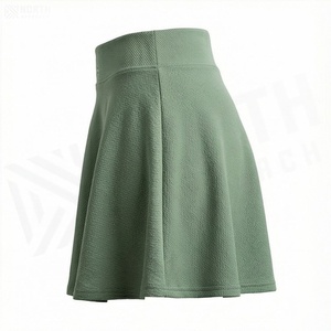 Jupe courte trapèze pour femme, couleur unie, taille élastique, logo en relief, tissu tricoté respirant, style sportif, toutes saisons - Product Image 5