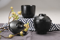 Ensemble de bols à soupe en mélamine incassable de qualité A5, style japonais, noir écaille de tortue, avec couvercle, pour soupe miso, compatibles lave-vaisselle