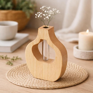 Creative Home FAIZA CRAFT Art <b>Deco</b> Wooden Wall Vase Transparent Glass Hydroponic Engraved Test Tube Eco-Friendly Handmade - Product Image 2