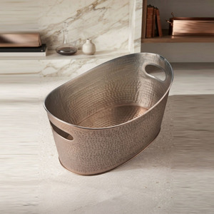 Antique Copper Hammered Oval <b>Ice</b> Bucket With Cutout Handles Modern Party Champagne Wine Chilling Beverage Tub Party Tableware - Product Image 4