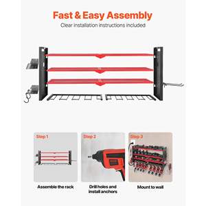 Support de perceuse à 4 couches et 8 niveaux Organisateur d'outils électriques Fixation murale pour garage Établi d'atelier Support de rangement pour panneaux perforés latéraux pour outils - Product Image 6