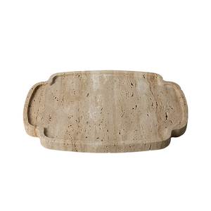Bandeja decorativa minimalista de travertino beige para velas, perfumes, productos de cuidado de la piel, organizador de tocador de baño - Product Image 1