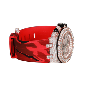 Red Camo Strap Mechanical <b>Watch</b> for Men Iced Moissanite Dial Stainless Steel Case Analog Vintage Style <b>Rubber</b> Band - Product Image 5