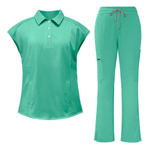 Women Medical Scrub Set Stretch Polo <b>Top</b> Cargo Pants Nursing Uniform Moisture Wicking Healthcare Workwear Custom Logo - Product Image 5