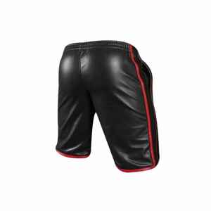 Pantalones cortos deportivos de cuero negro para hombre con ribete rojo |   Pantalones Cortos Deportivos de Piel de Cordero Suave |   Ropa de club fetichista hecha a mano - Product Image 6