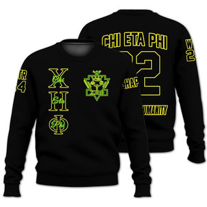 Chi Eta Phi Greek Letters Pullover Sweatshirt <b>Men's</b> Black Green Raglan Sleeve Sublimation Print Crew <b>Neck</b> Casual Knitted <b>Sweater</b> - Product Image 4