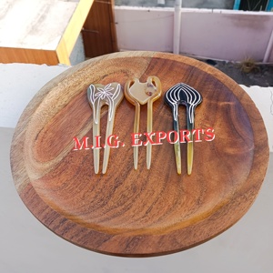 Épingle à cheveux en corne de buffle naturelle, couleur brun clair, écologique, faite à la main, art populaire, moderne, DIY, durable, Feng Shui - Product Image 2
