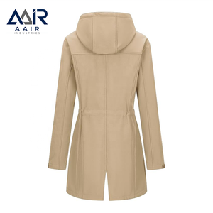 Veste de pluie imperméable à capuche zippée unie pour femme, parka mi-longue softshell avec doublure Sherpa pour l'automne et l'hiver - Product Image 3