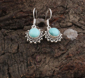 Boucles d'oreilles pendantes en larimar naturel, argent sterling 925, pierre de mer bleue, bijoux de luxe pour femmes, pour mariage et fête - Product Image 5