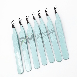 Pince à cils RMI en acier inoxydable, pointe en fibre de précision, outils pour extensions de cils, poignée diamant bleu clair - Product Image 2