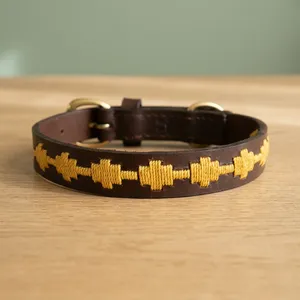 Elegant Polo Stitch Luxury Polo Leather <b>Dog</b> Collar Genuine Leather with Handwoven Design from Divine International - Product Image 5