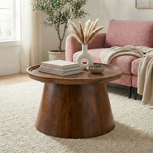 Mesa de Centro Redonda de Madera Maciza de Lujo con Diseño Rústico Moderno para Sala de Estar, Muebles para el Hogar - Product Image 1