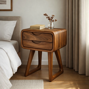 Modern European Solid Wood Nightstand 2 <b>Drawers</b>-Eco-Friendly Durable Farmhouse Bedroom Furniture for Hotel Home Office Living - Product Image 4