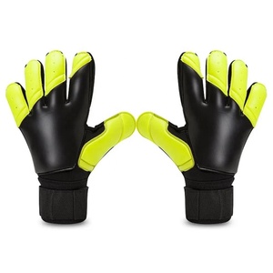 Black And Neon Yellow Football Goalkeeper Gloves With Adjustable Wrist <b>Strap</b> Non Slip <b>Finger</b> Protection Breathable PU Material - Product Image 2