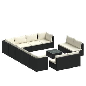 Ensemble de salon de jardin en rotin PE noir avec structure en acier thermolaqué et polyester, mobilier d'extérieur durable - Product Image 2