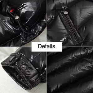 Green Hooded Down Bubble <b>Jacket</b> With Fur Trim Zipper Closure Casual Winter Coat Short Slim Fit Thick Windproof <b>Jackets</b> For Men - Product Image 4