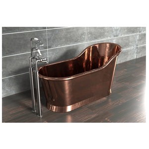 Baignoire autoportante en cuivre martelé avec dossier haut, profonde, de forme ovale, portable, écologique, durable et élégante - Product Image 6