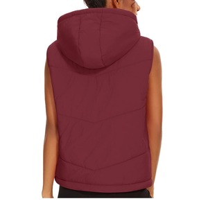 Chaleco Acolchado sin Mangas con Capucha para Mujer, Color Sólido, Cierre de Cremallera, Cortavientos, Ropa Exterior Informal, Color Granate - Product Image 4