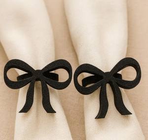 Ronds de serviette élégants avec nœud – Nœud en ruban cadeau pour la décoration de table, Noël - Product Image 3