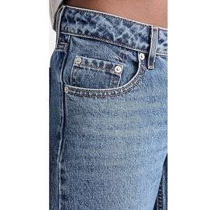 Pantalon évasé taille haute pour femme grande taille, coupe droite en coton, avec options de délavage foncé ou clair, style uni - Product Image 4